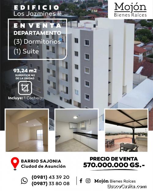 EN VENTA DEPARTAMENTO DE TRES (3) DORMITORIOS EN EL EDIFICIO LOS JAZMINES II EN EL BARRIO SAJONIA
