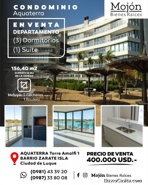 EN VENTA DEPARTAMENTO DE TRES (3) DORMITORIOS EN SUITE EN EL CONDOMINIO AQUATERRA EN LA TORRE AMALFI