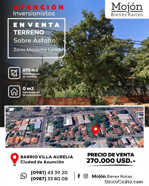 EN VENTA TERRENO EN EL BARRIO VILLA AURELIA DE LA CIUDAD DE ASUNCIÓN.-