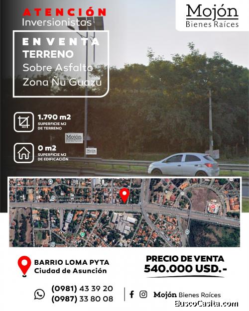 EN VENTA TERRENO EN EL BARRIO LOMA PYTA DE LA CIUDAD DE ASUNCIÓN.-