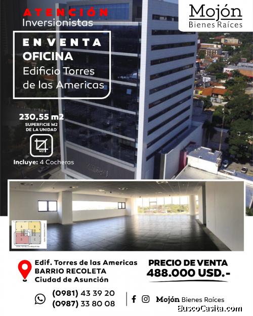 EN VENTA OFICINA CORPORATIVA EN EL EDIFICIO TORRES DE LAS AMÉRICAS EN EL BARRIO RECOLETA.-