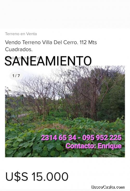 Vendo Terreno Villa Del Cerro. 112 Mts Cuadrados. 