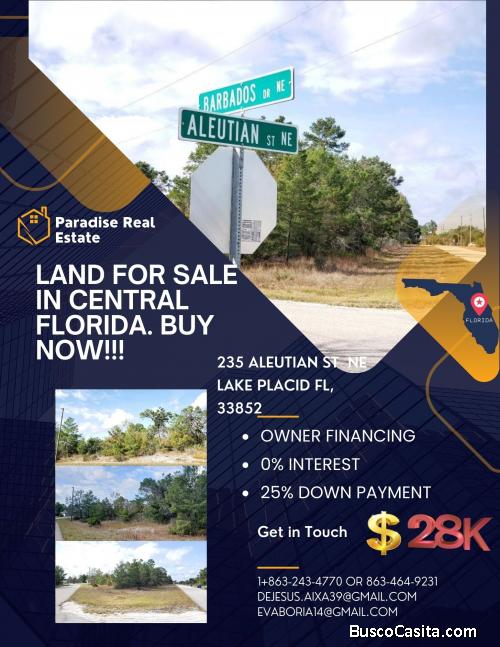 Terreno para a venta en la Florida Central  0% interes Financiamiento por dueno