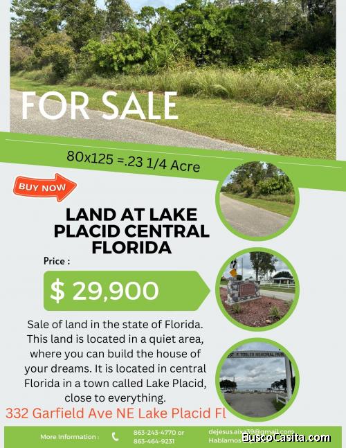 Terreno para a venta en la Florida Central  0% interes Financiamiento por dueno