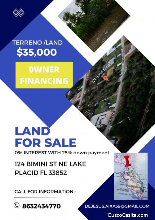 Terreno para a venta en la Florida Central  0% interes Financiamiento por dueno