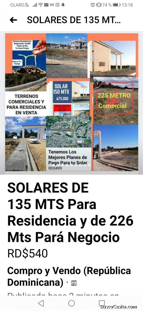 Solares con Título en venta con Facilidades de Pago 