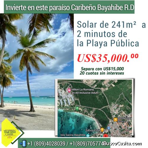 Solar en Bayahie RD de 241m² con pago en cuota sin interés por 20 meses SEPARA CON US$15,000.00
