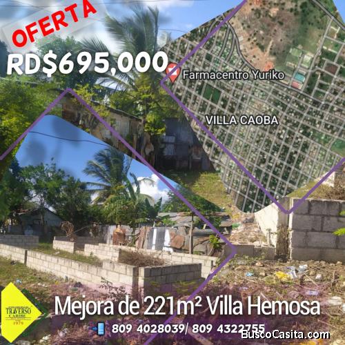 SOLAR DE 221METROS CON MEJORA EN VILLA CAOBA VILLA HERMOSA LA ROMANA 