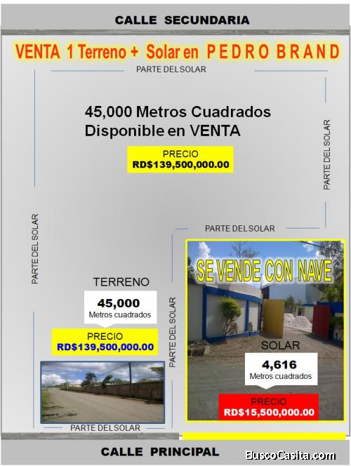 45,000  Mts.2 de Terreno + 4,616 Mts.2  CON NAVE  en el Km. 25, Autopista Duarte