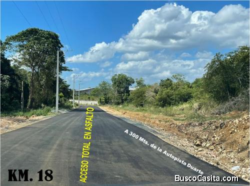 VENDO 12,000 Mts.2 a 300 Mts. AUT. DUARTE, KM. 18, CALLE ASFALTADA