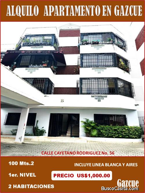 ALQUILO APTO DE 2 HABS. EN GAZCUE, 1ER NIVEL, 100 Mts.2