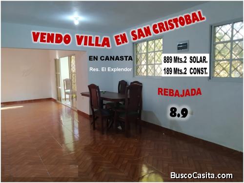 VENDO VILLA DE OPORTUNIDAD EN CANASTA, SAN CRISTOBAL, RES. EL EXPLENDOR