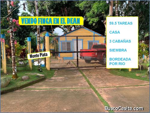 VILLA  + 3 CABAÑAS, 59.5 TAREAS y bordeada de un  río pequeño en EL DEAN, Monte Plata