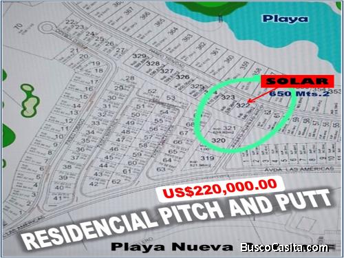 Vendo Solar de  650 Mts.2  para Villa dentro del  RESIDENCIAL PITCH AND PUTT de Playa Nueva Romana