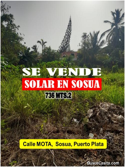 VENDO SOLAR DE 736 MTS.2  DE  OPORTUNIDAD EN LA SALIDA SOSUA CABARETE, PROVINCIA PUERTO PLATA