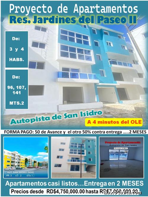PROYECTO APTOS RES. JARDINES DEL PASEO CASI LISTOS en  Aut.  de San Isidro, a 4 minutos del OLE