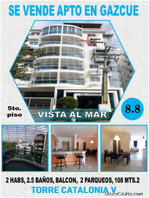 SE VENDE APTO CON VISTA AL MAR EN GAZCUE, 2 Habs.,  Balcón, 5to Piso,  Oportunidad