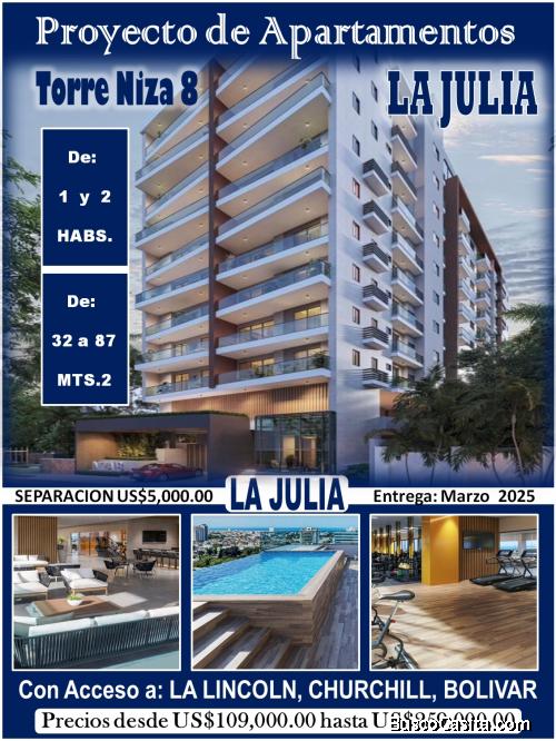Proyecto de Aptos TORRE NIZA 8, de 1 y 2 habitaciones EN LA JULIA, D.N.