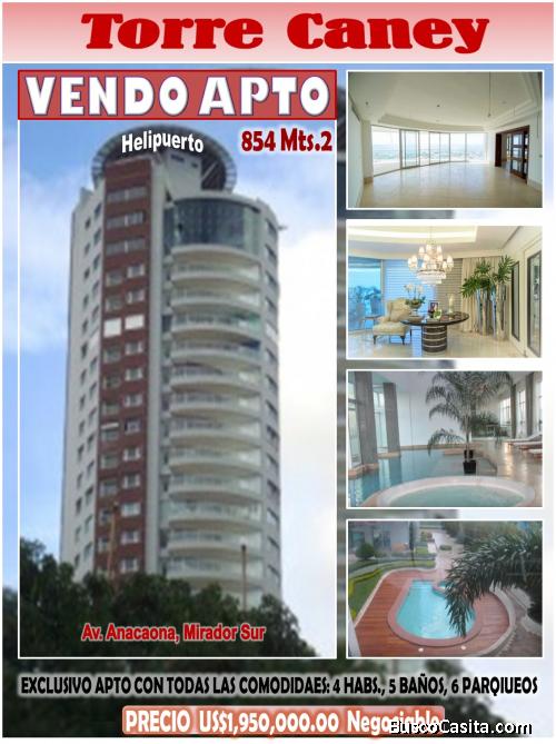 VENDO SUPER APTO EN LA TORRE CANEY del Mirador Sur, con 854 Mts.2