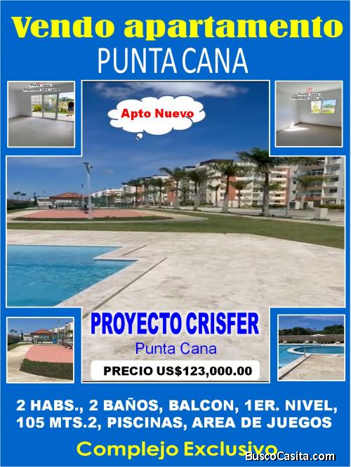 VENDO APTO NUEVO 2 HABITACIONES DENTRO DEL PROYECTO EXCLUSIVO  CRISFER, PUNTA CANA
