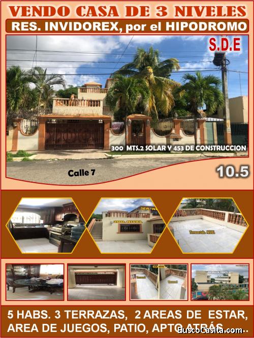 VENDO CASA DE 3 NIVELES EN INVIDOREX  POR LOS FRENTES DEL HIPODROMO, DE OPORTUNIDAD Y REBAJADA