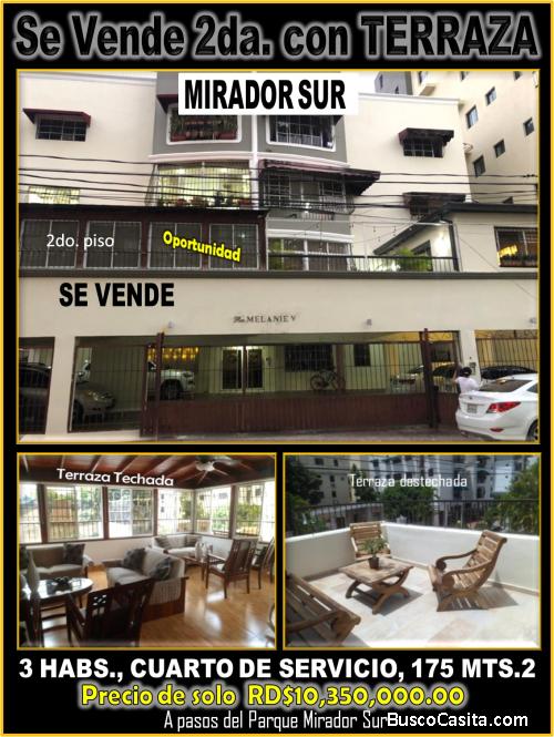 VENDO UNA 2DA CON TERRAZA AMPLIA, 3 HABS., 175 MTS.2 EN EL MIRADOR SUR