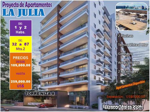 Proyecto de Aptos TORRE NIZA 8, de 1 y 2 habitaciones EN LA JULIA, D.N.