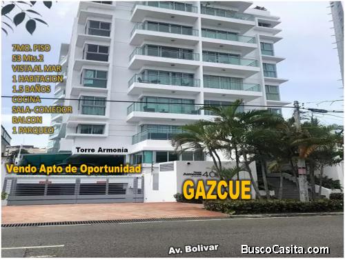 VENDO APTO CON VISTA AL MAR, 1 HAB, PISO 7,  GAZCUE, TORRE ARMONIA