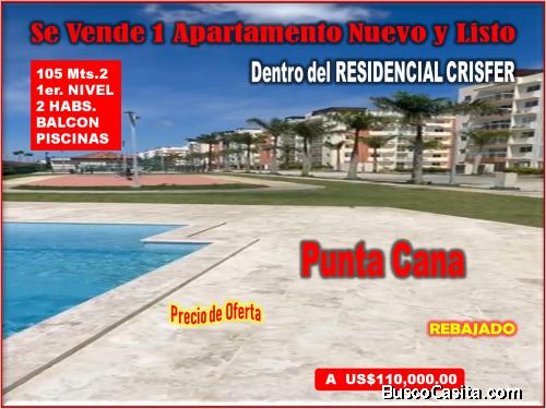 VENDO APTO NUEVO 2 HABITACIONES DENTRO DEL PROYECTO EXCLUSIVO  CRISFER, PUNTA CANA