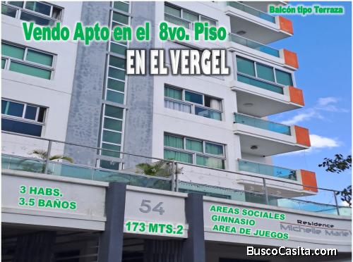 Vendo Exclusivo Apto de 3 HABS.  en El Vergel, 173 Mts.2, Balcón,  8vo Piso, TORRE MICHELL MARIE V