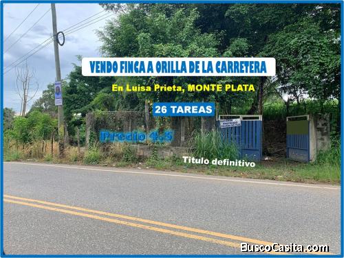 FINCA 26 TAREAS A ORILLA DE CARRETERA EN LUISA PRIETA, MONTE PLATA, CON RIO Y ASFALTO DENTRO