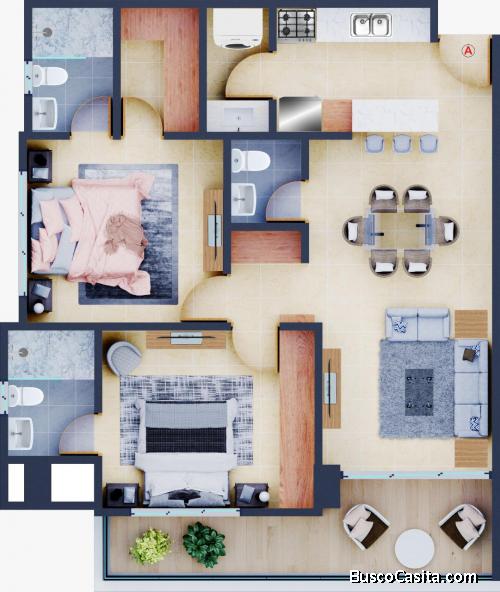 VILLA PALMERA NACO III Condo 1 Pieza en Ens Naco casi esquina Gustavo Mejía Ricart