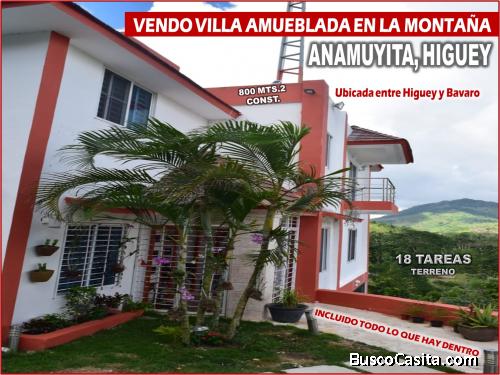 VENDO VILLA AMUEBLADA, 2 NIVELES  Y  EN LA MONTAÑA DE  ANAMUYITA, ENTRE HIGUEY Y BAVARO