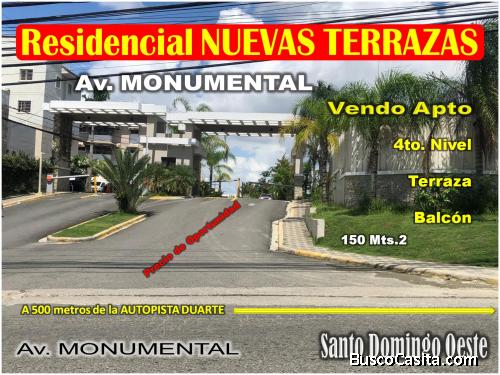 APTO EN  RES. NUEVAS TERRAZAS, AV. MONUMENTAL,  TERRAZA, 150 MTS.2, CASA CLUB, A 400 MTS. AUT. DUART