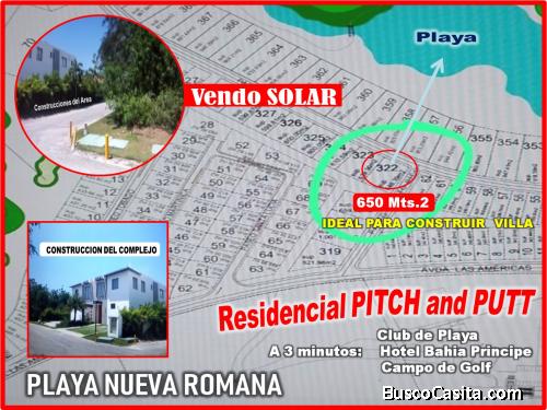 Solar de  650 Mts.2 en RESDENCIAL PITCH AND PUTT, Playa Nueva Romana, cerca del HOTEL BAHIA PRINCIPE