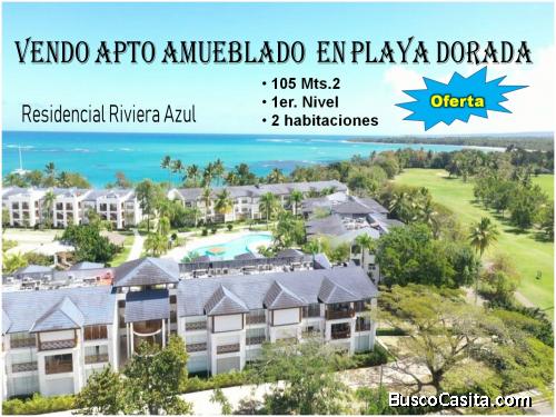 Vendo Apto Amueblado en Playa Dorada, Residencial Riviera Azul, 105 Mts.2, 2 habs…..PUERTO PLATA