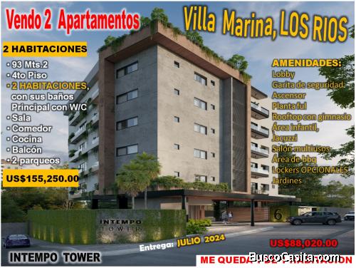  VENDO 2 APTOS EN TORRE INTEMPO DE VILLA MARINA, LOS RIOS, CON LA MEJOR UBICACION