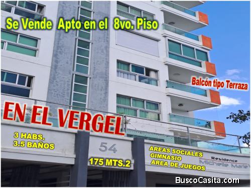  Vendo Exclusivo Apto AMUEBLADO Y REBAJADO en el Vergel,  3 habs., 175 Mts.2, Balcón,  8vo Piso, TOR