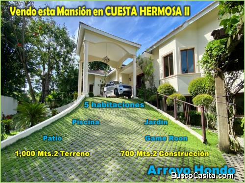 Vendo Imponente Mansión en Cuesta Hermosa II, 5 HABS., 1,000 Mts.2, Patio, Piscina