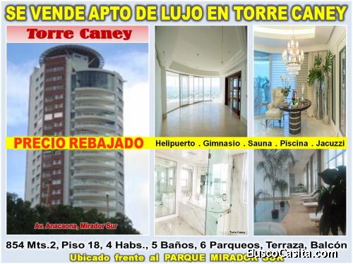 SUPER APTO REMODELADO EN LA TORRE CANEY del Mirador Sur, con 854 Mts.2, Piso 18, Helipuerto