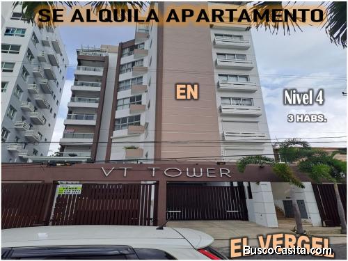 ALQUILO APTO MODERNO en Zona Exclusiva de El Vergel, 3 HABS., 147 Mts.2, TORRE VT TOWER