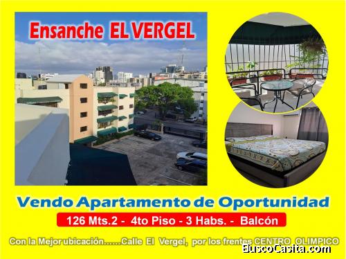 Vendo Apto EN EL VERGEL, 3 HABS., 126 Mts.2, 4to Piso, A MEDIA CUADRA DE LA 27 DE FEBRERO
