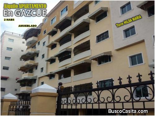 ALQUILO APTO AMUEBLADO EN GAZCUE, 2 HABS., 140 Mts.2, BALCON, 5TO PISO, TORRE HILDA MARIA
