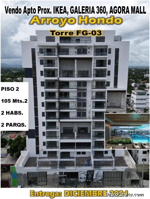 Vendo  Apto en Arroyo Hondo, TORRE FG-03, Prox. a IKEA, GALERIA 360, AGORA MALL, DIAMOND MALL