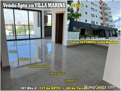 VENDO APTO 3 HABS., 197 Mts.2, BALCON + TERRAZA PRIVADA EN VILLA MARINA, TORRE INTEMPO