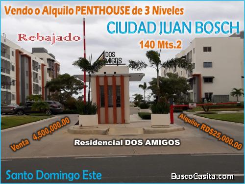 Vendo o Alquilo PENTHOUSE 3 Niveles en CIUDAD JUAN BOSCH, Res. DOS AMIGOS, 3 HABS., 140 Mts.2, REBAJ
