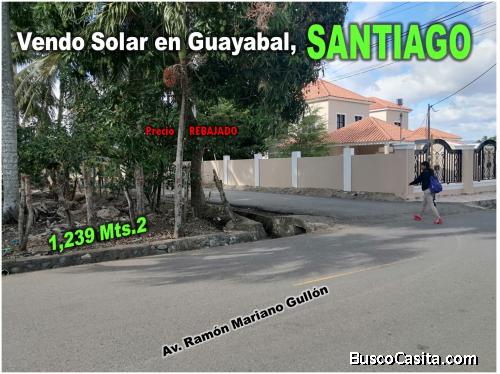 Vendo Solar en Guayabal, SANTIAGO, 1,239 Mts.2 en La AV. RAMON MARIANO GRULLON, a pocos metros de Ca