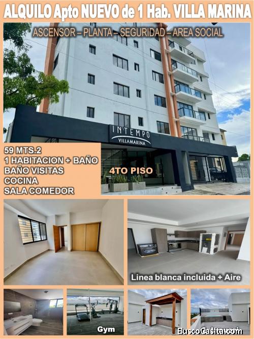 AQUILO APTO de 1 HABITACION CON LINEA BLANCA + AIRE, VILLA MARINA, a pasos Av. Los Próceres