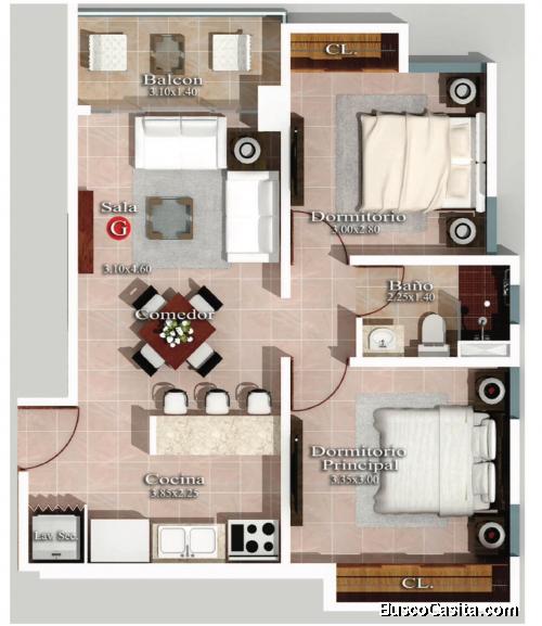Venta de Apartamento de 2 Habitaciones en Naco