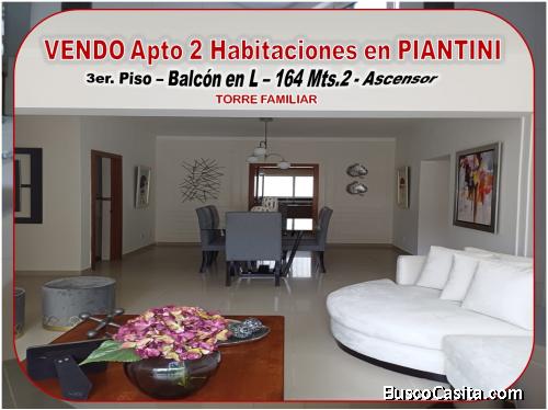 VENDO APTO de 2 HABS. , con BALCON en el Ensanche PIANTINI,  3er. NIVEL, 164 Mts.2